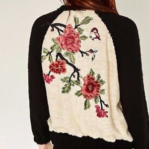 Rare Zara Bomber Blazer Embroidered Floral Black Cream Tweed Jacket Sz XS NWOT